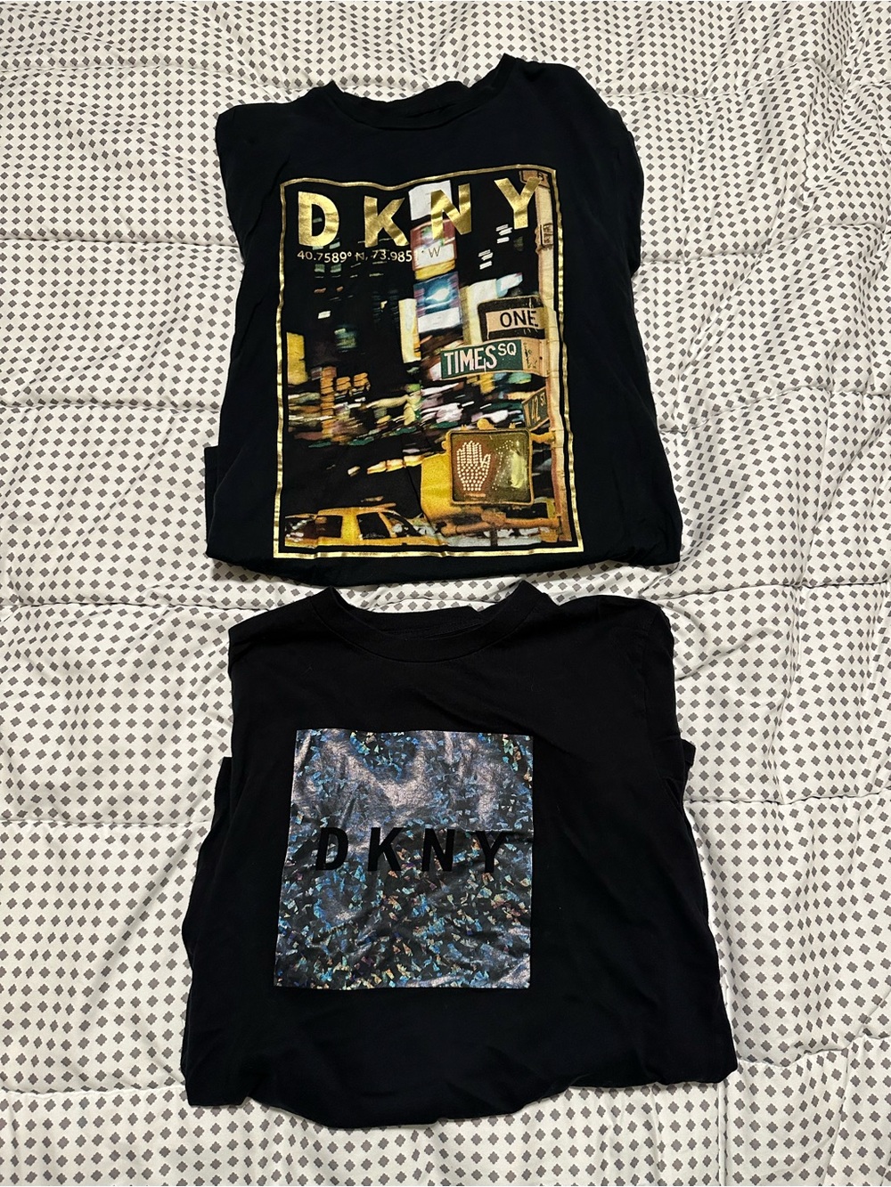 Two DKNY Short Sleeve Graphic T-Shirts